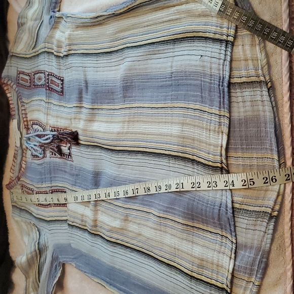 New Directions Womens Blue Striped Boho 3/4 Sleeve Embroidered Blouse-EUC-Sz S - Picture 13 of 15